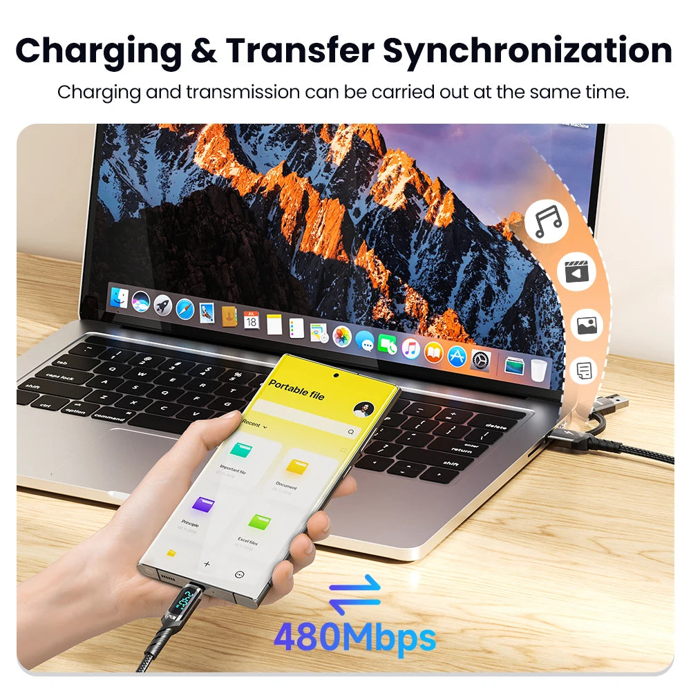 240W 2 in 1 USB Type C a USB C PD3.1 Cavo di ricarica rapida per Macbook iPhone 15 Samsung S24 S23 Xiaomi Cavo USB C