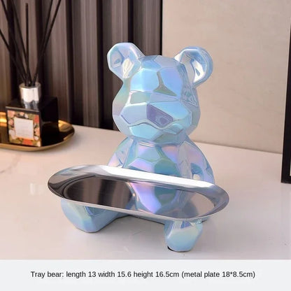 Statua Orso Geometrico con Vassoio – Design Moderno, Salvadanaio- Accessori per la Casa