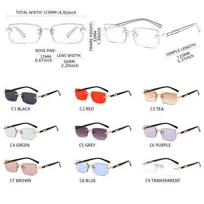 Occhiali da sole alla moda senza montatura da uomo e da donna, popolari occhiali da sole senza montatura da uomo e da donna, classici, quadrati, piccoli, estivi, da viaggio