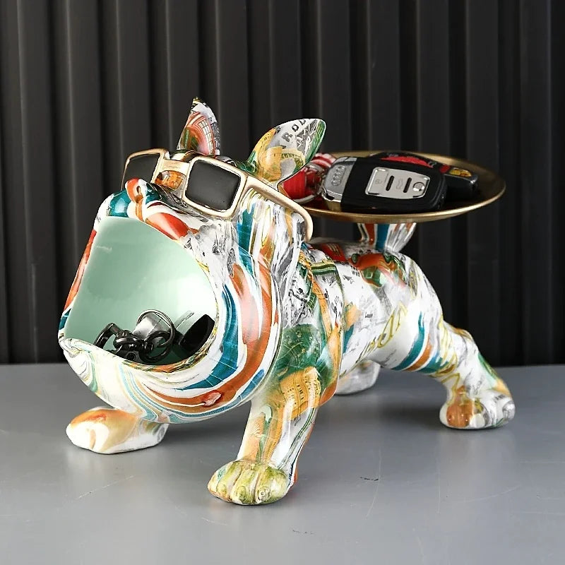 Bulldog Francese in Resina con Vassoio – Regalo Unico per Casa, Ufficio, Studio
