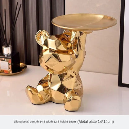 Statua Orso Geometrico con Vassoio – Design Moderno, Salvadanaio- Accessori per la Casa