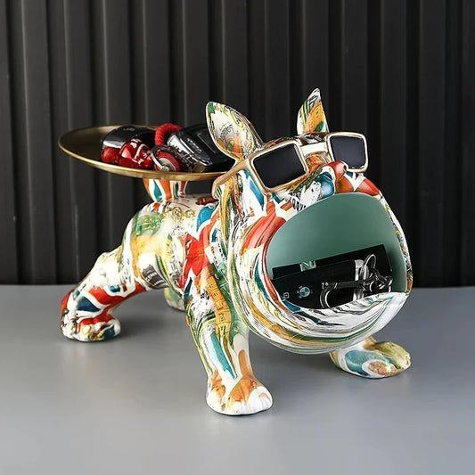 Bulldog Francese in Resina con Vassoio – Regalo Unico per Casa, Ufficio, Studio