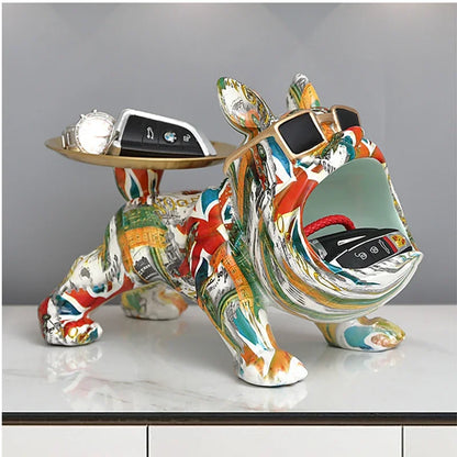 Bulldog Francese in Resina con Vassoio – Regalo Unico per Casa, Ufficio, Studio
