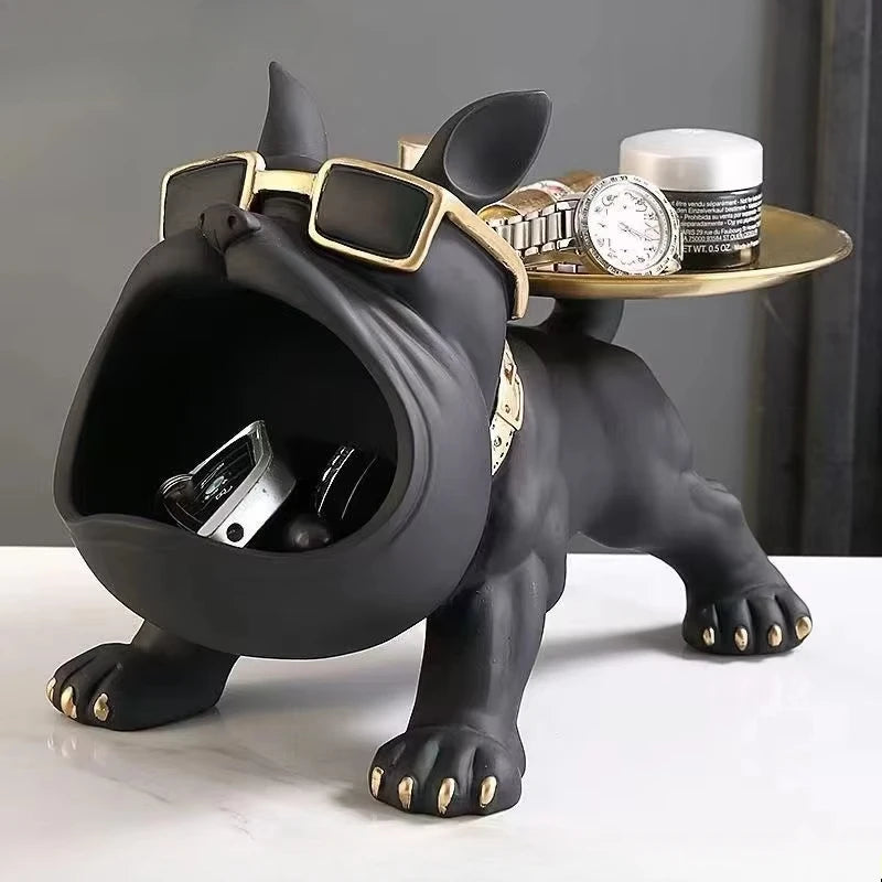Portaoggetti Statua Decorativa Bulldog Resina 30cm Originale Soprammobile Animale per Casa, Ufficio o Regalo