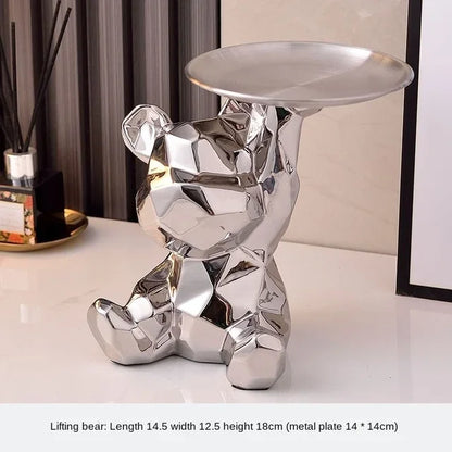 Statua Orso Geometrico con Vassoio – Design Moderno, Salvadanaio- Accessori per la Casa