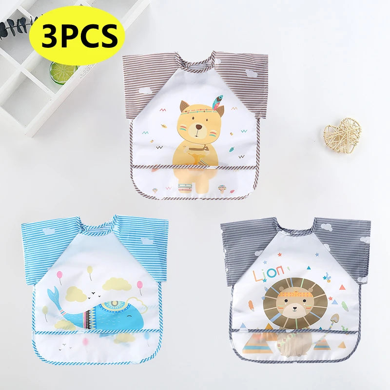 Bavaglini per Bambini 0-3 Anni - Bavaglini Impermeabili a Manica Lunga con Tasche, Design Colorato e Divertente per Pappa e Disegno