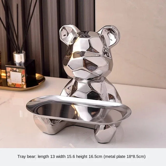 Statua Orso Geometrico con Vassoio – Design Moderno, Salvadanaio- Accessori per la Casa